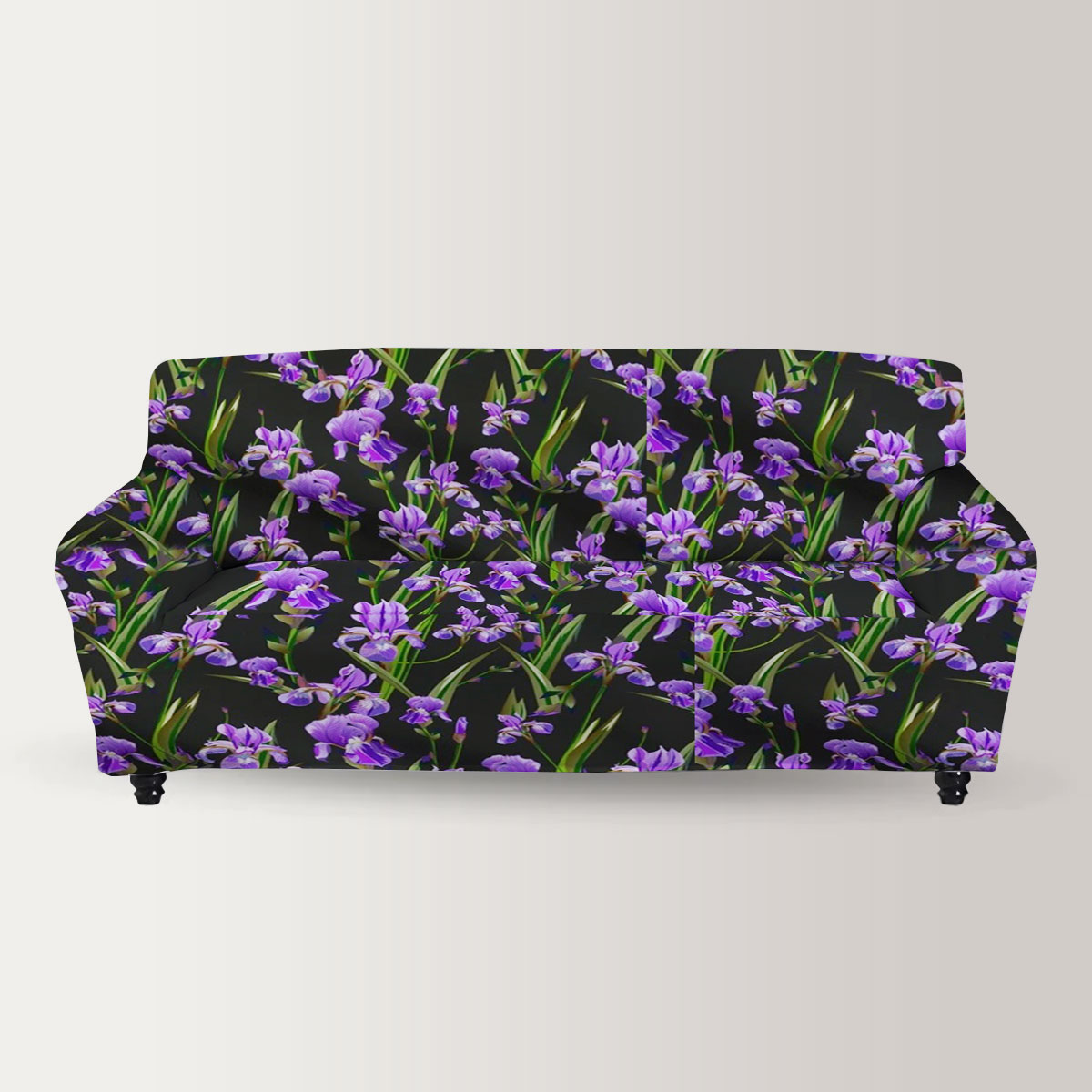 Purple Iris On Black Background Sofa Cover