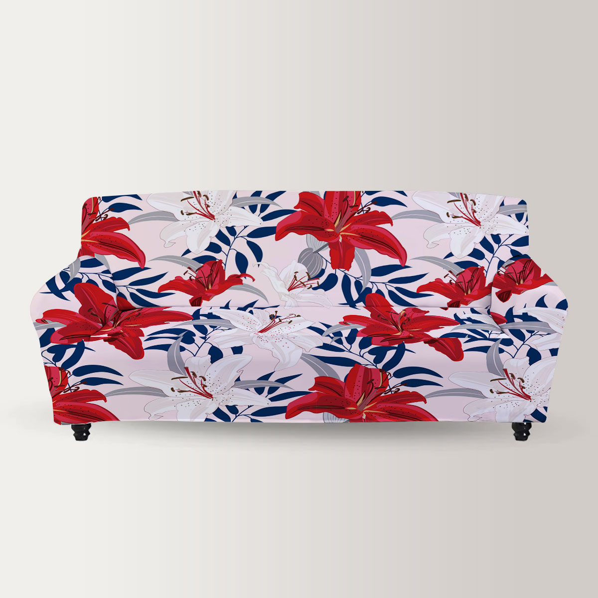Red And White Lily Flowers Sofa Cover