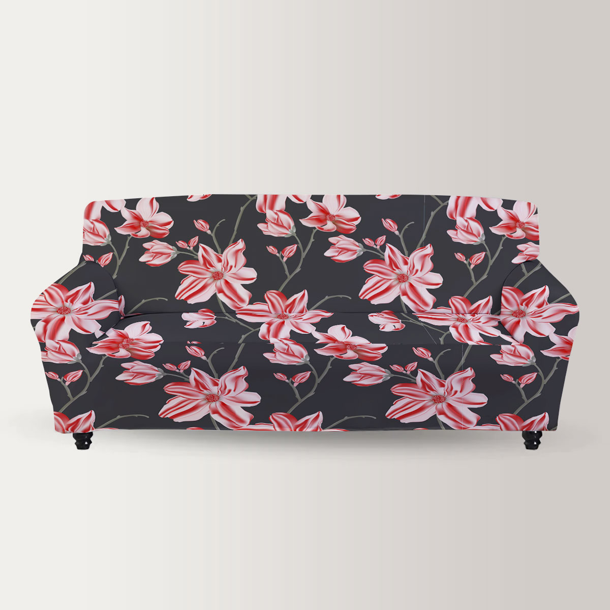 Red Magnolia Flower Sofa Cover