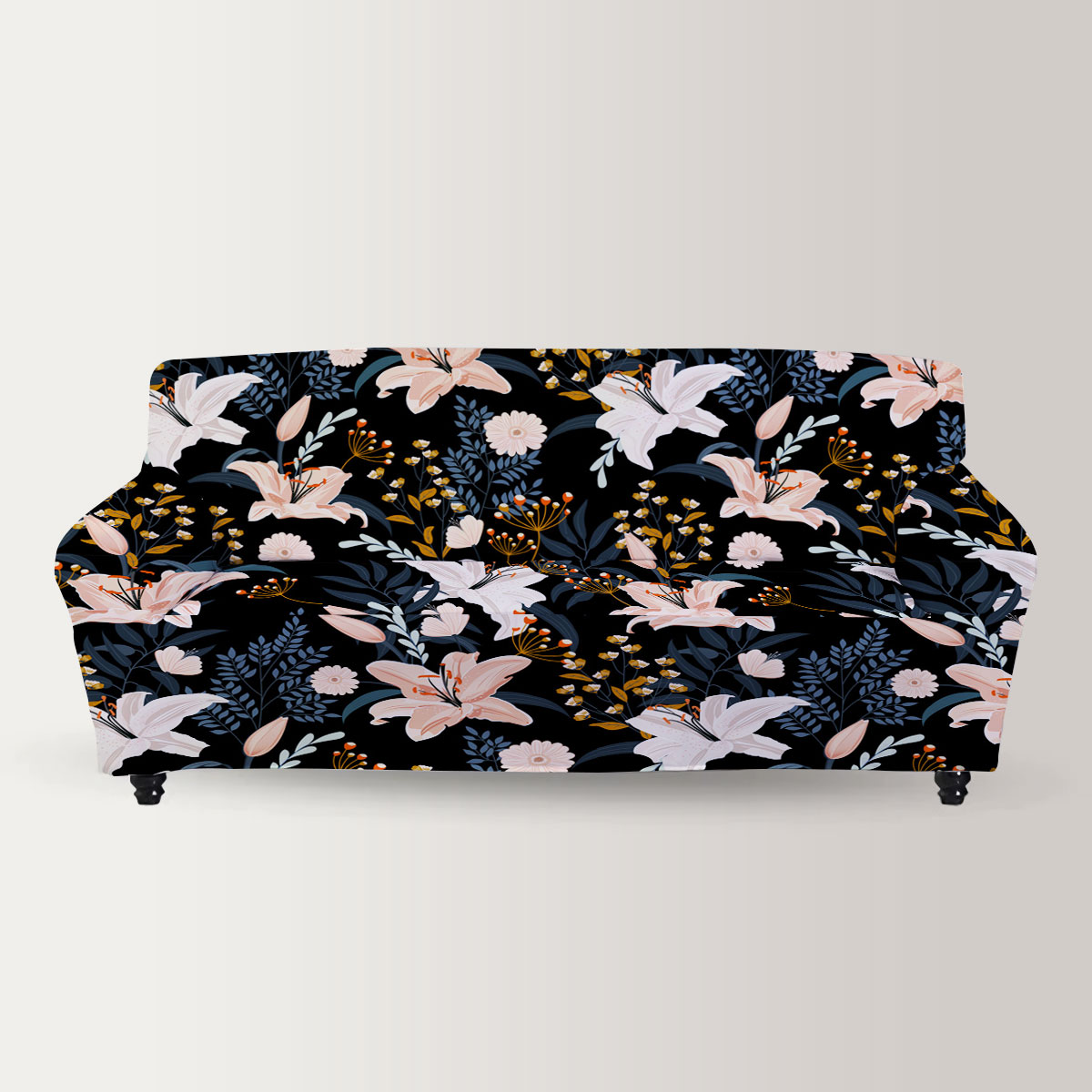 Retro Lily Flowers Sofa Cover