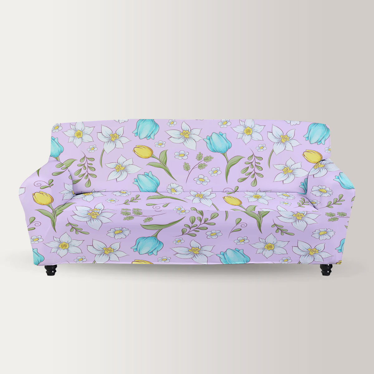 Seamless Pattern Of Daffodils Tulips Sofa Cover