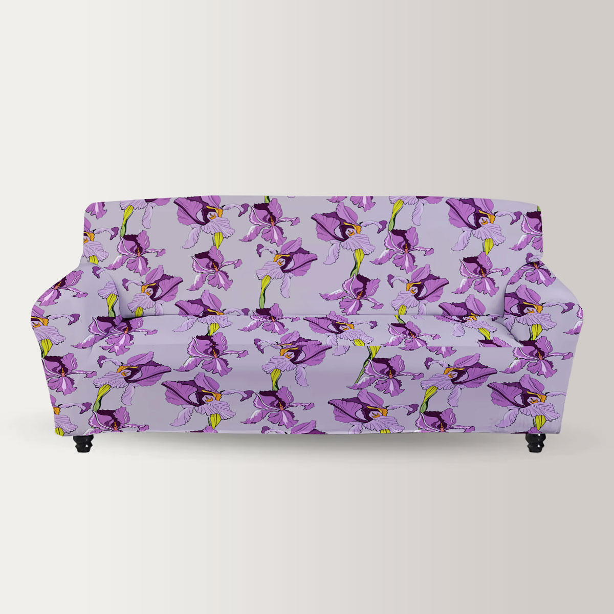 Seamless Pattern With Purple Iris Flowers Sofa Cover
