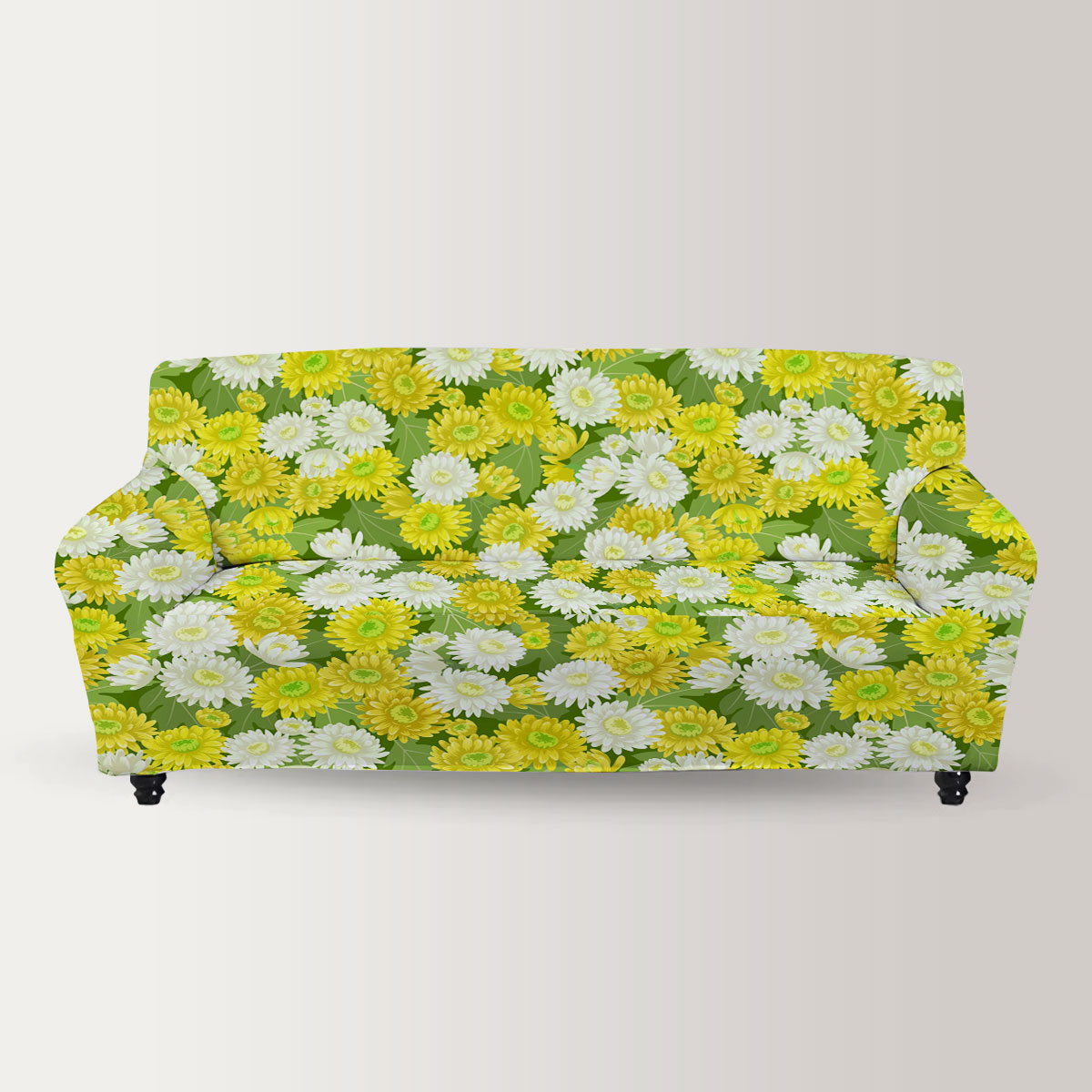 Seamless Yellow White Chrysanthemum Flowers Pattern Sofa Cover