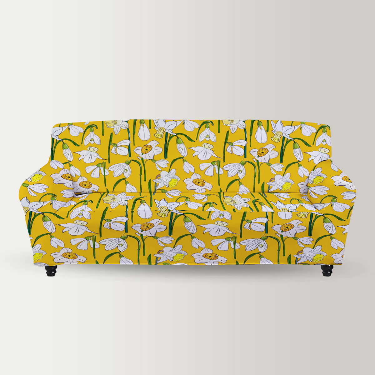 Snowdrops And Daffodils Seamless Pattern Sofa Cover