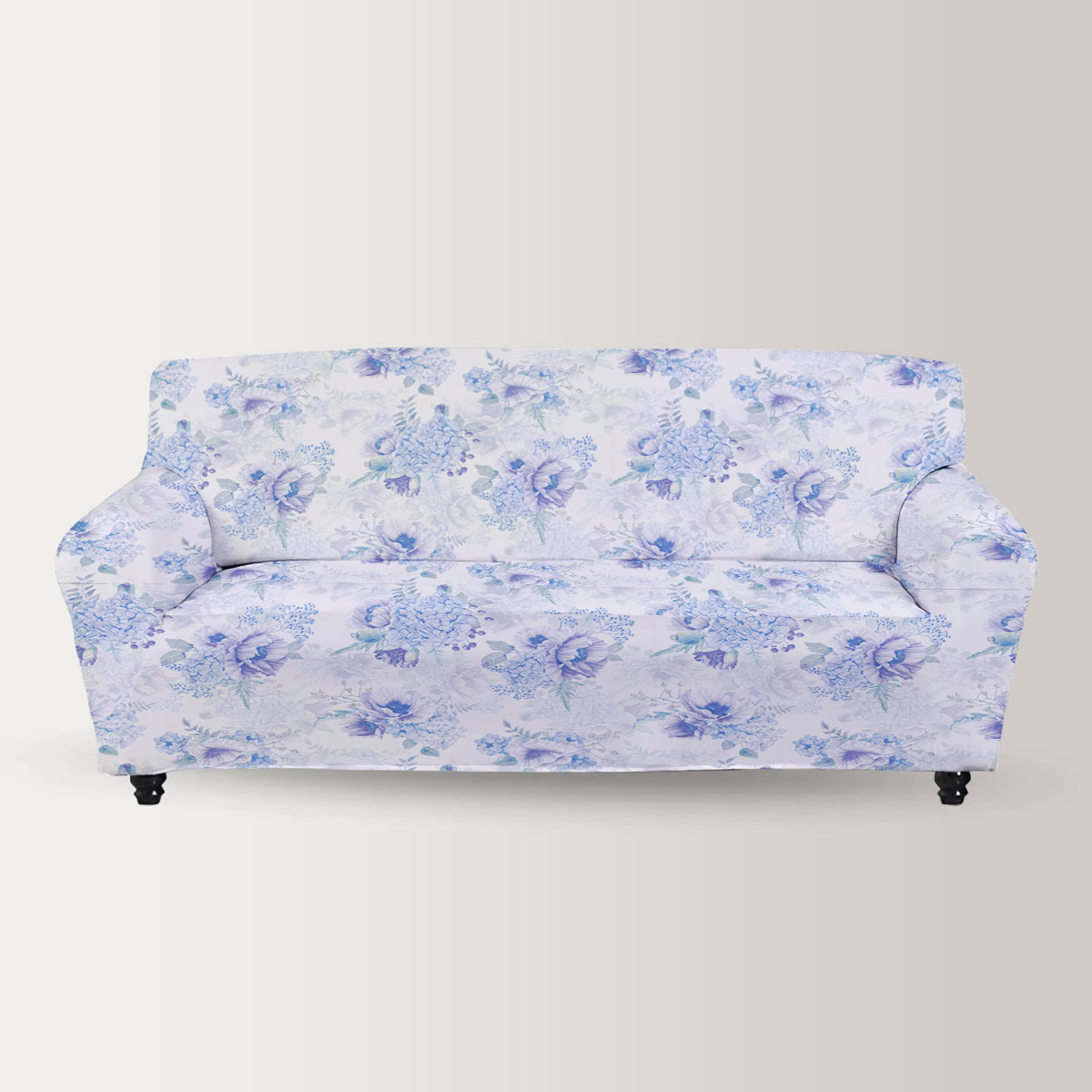Vintage Blue Hydrangea Flowers Sofa Cover