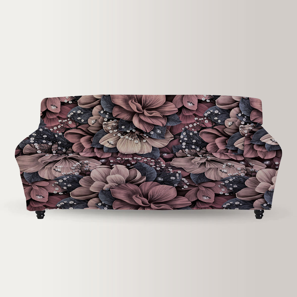 Vintage Brown Hydrangea Flowers Sofa Cover