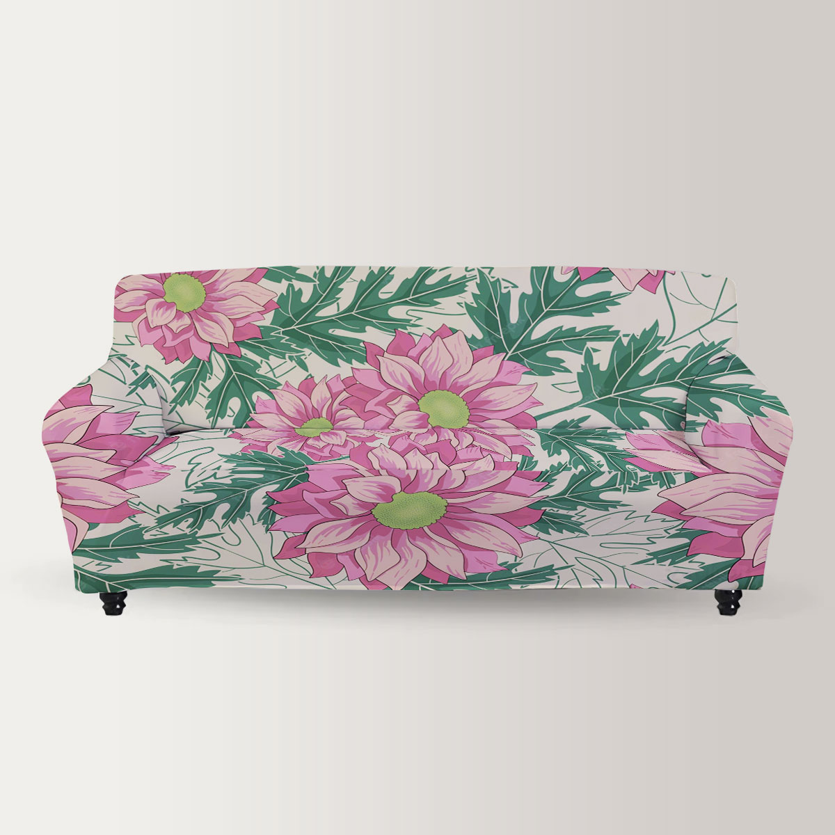 Vintage Chrysanthemum Flowers And Leaves Sofa Cover
