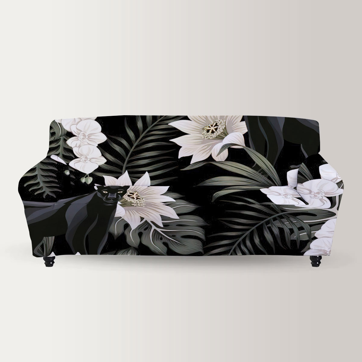 Vintage Floral Black Panther Sofa Cover