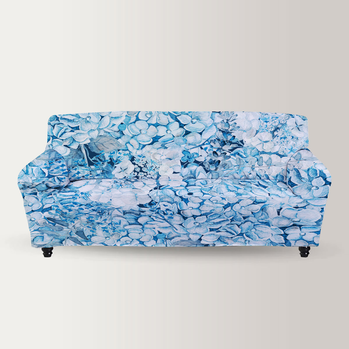 Watercolor Blue Hydrangea And Lavender Sofa Cover