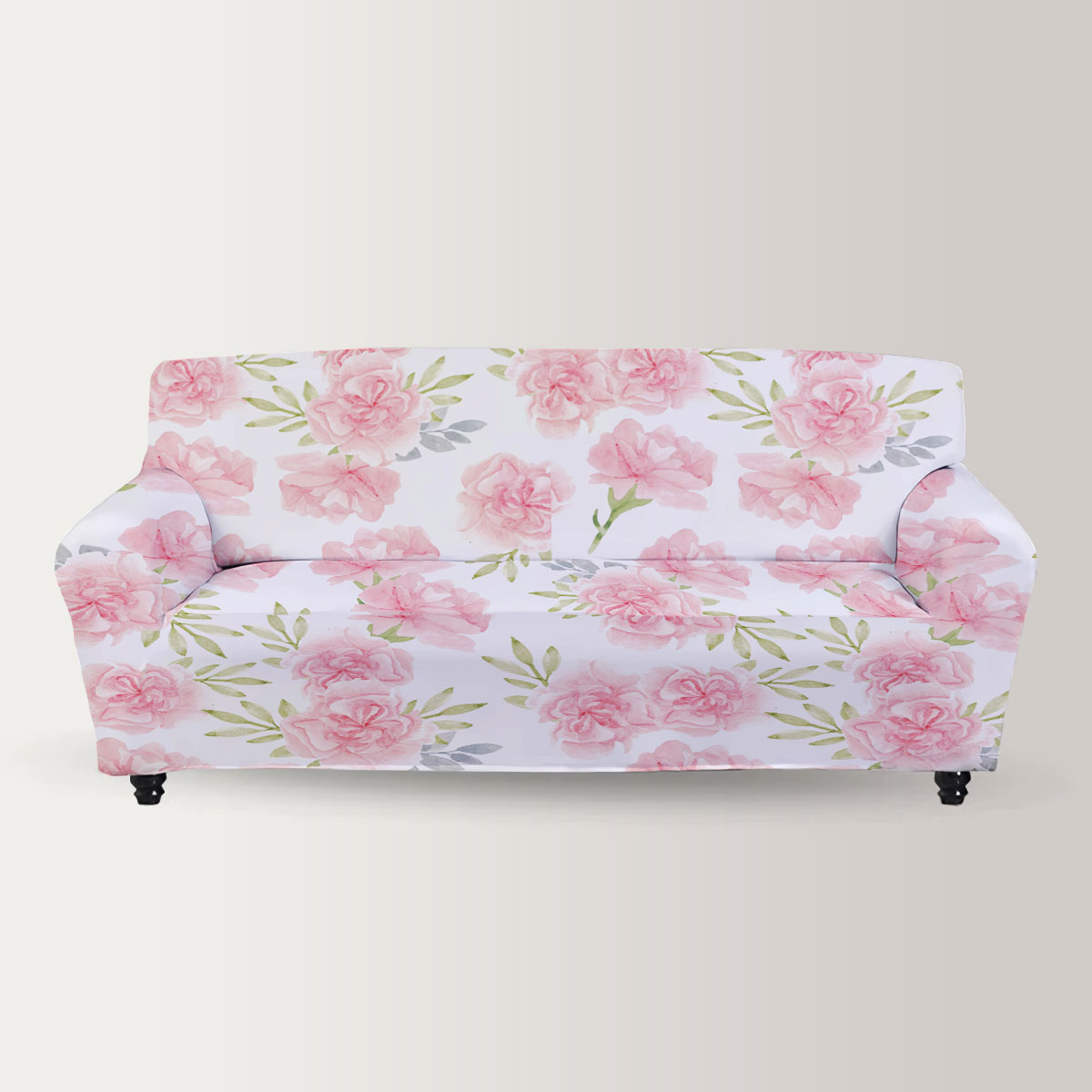 Watercolor Pink Carnation Flower Sofa Cover