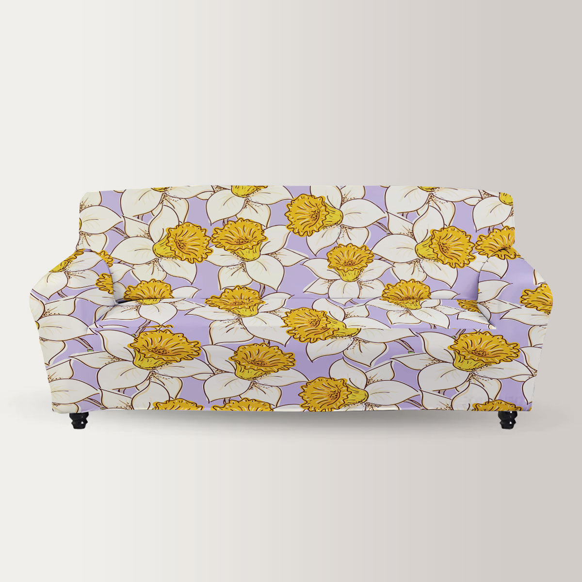 White Daffodils On Purple Background Sofa Cover