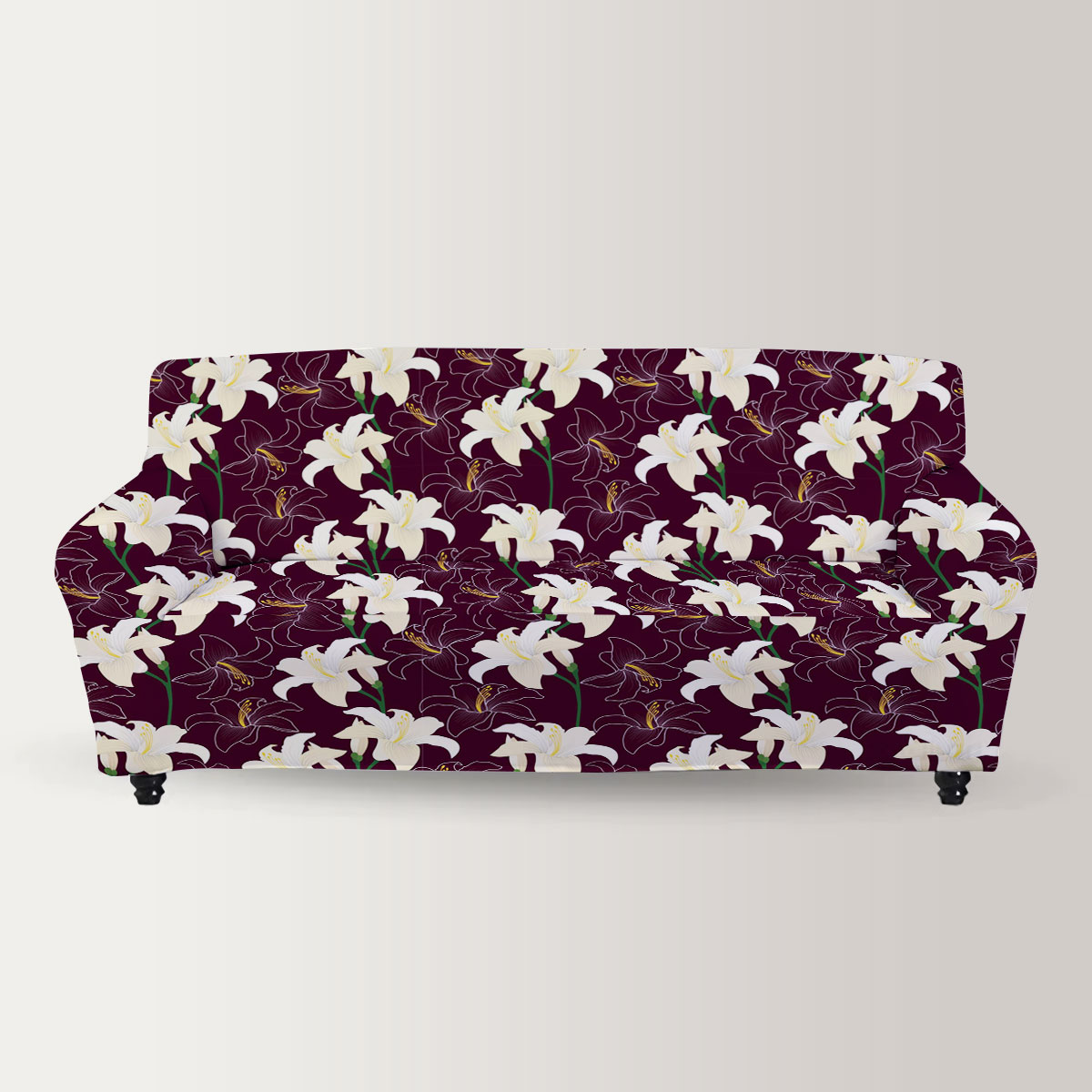 White Lily Seamless Pattern Sofa Cover