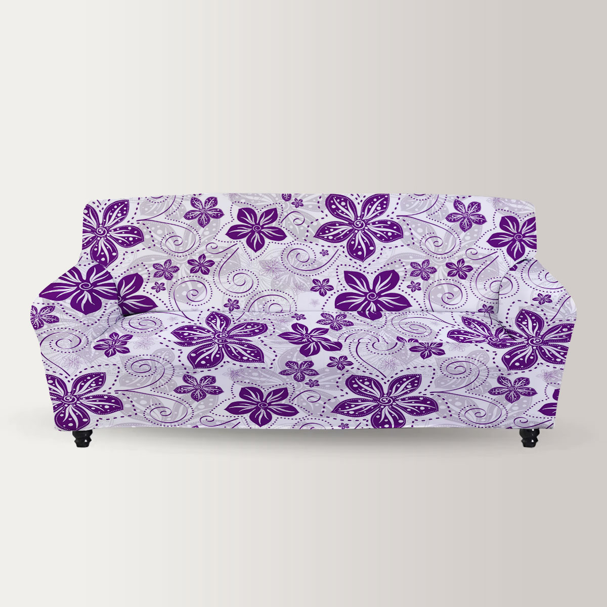 White Violet Floral Pattern Sofa Cover