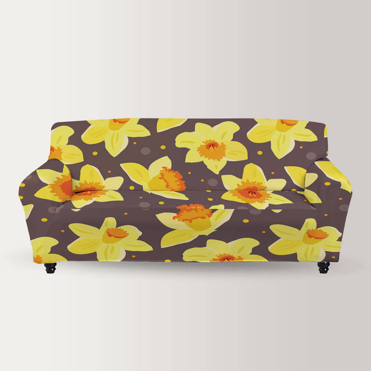 Yellow Daffodils On Brown Background Sofa Cover
