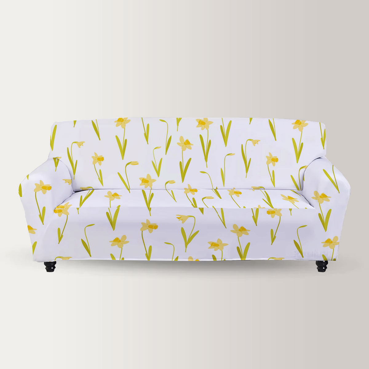 Yellow Daffodils On White Background Sofa Cover