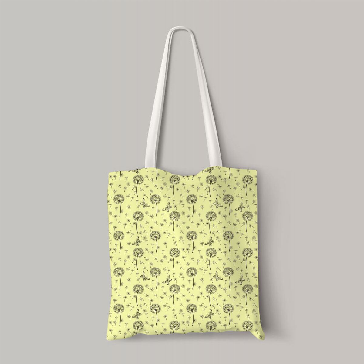 Dandelions And Butterflies On Yellow Background Totebag