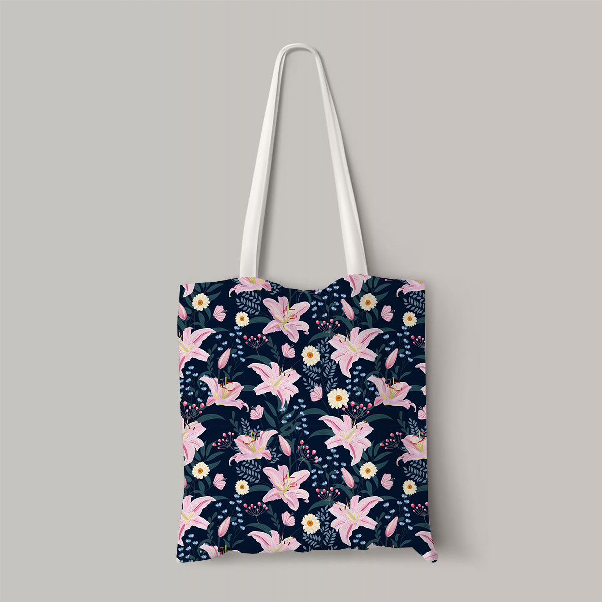 Lily Flower With Floral Pink Totebag