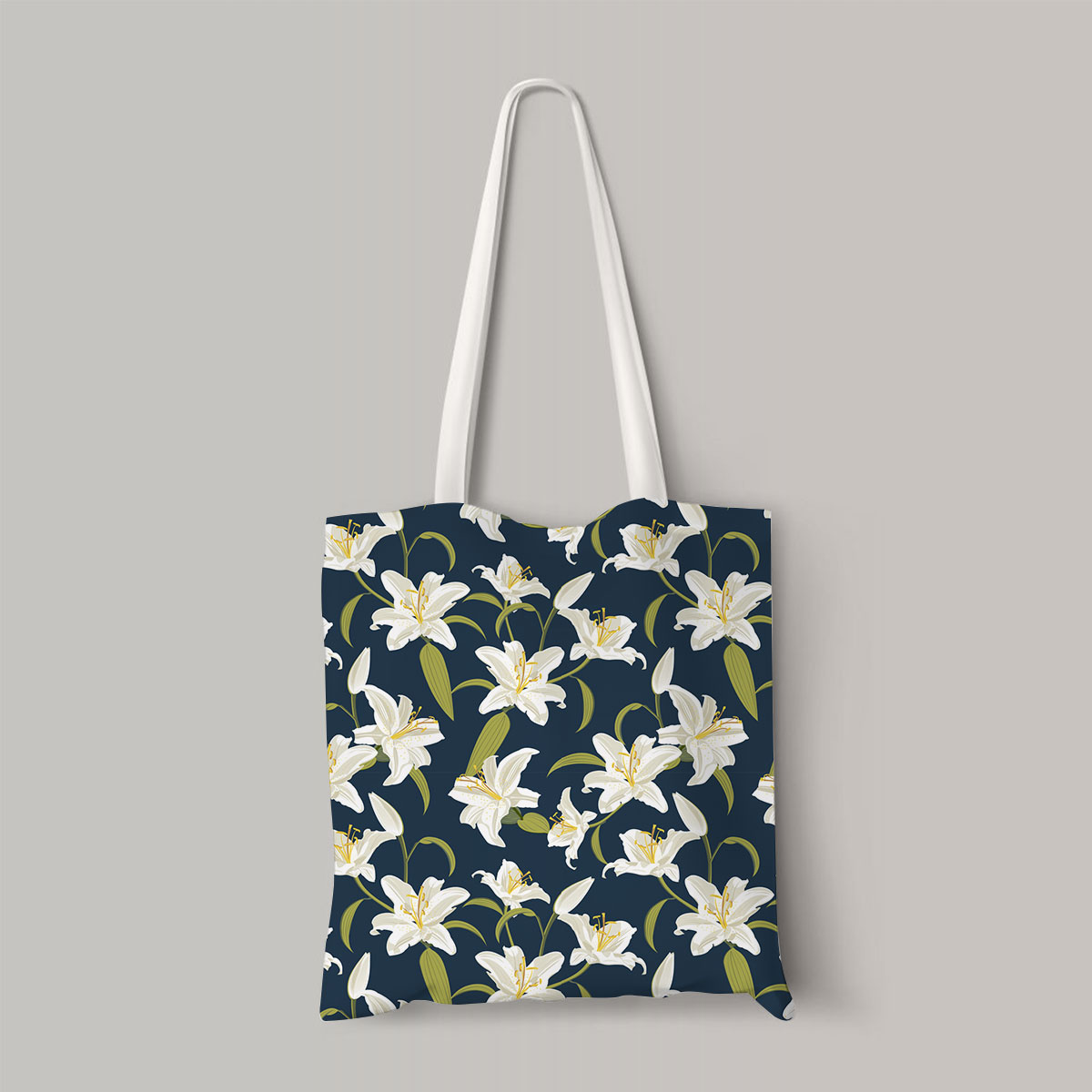 Lily Seamless Pattern On Blue Background Totebag