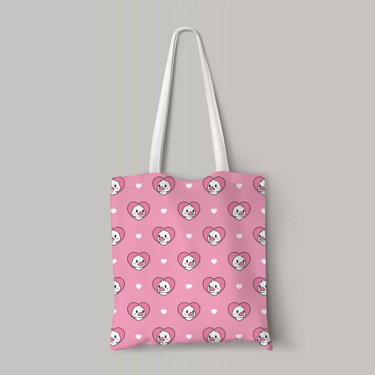 Pink Heart White Duck Totebag
