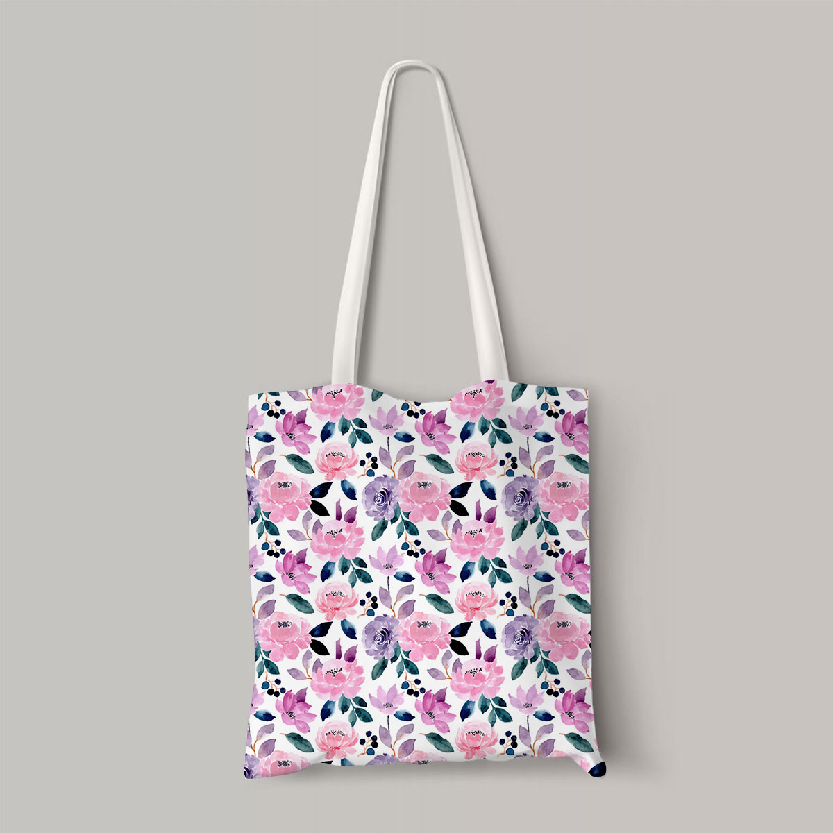 Pink Purple Seamless Pattern With Floral Totebag