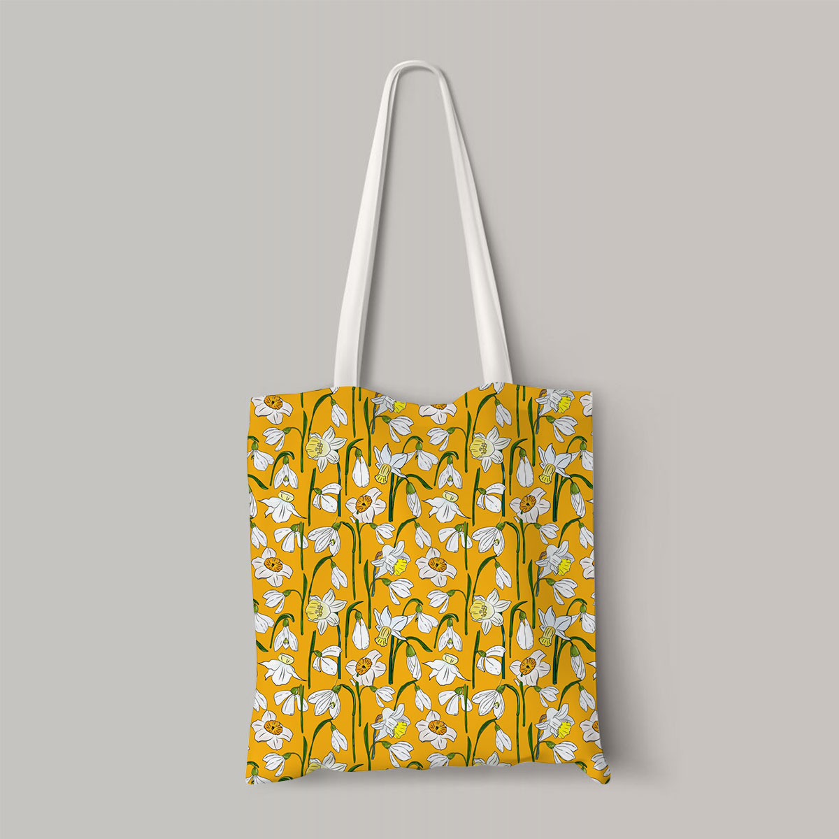 Snowdrops And Daffodils Seamless Pattern Totebag