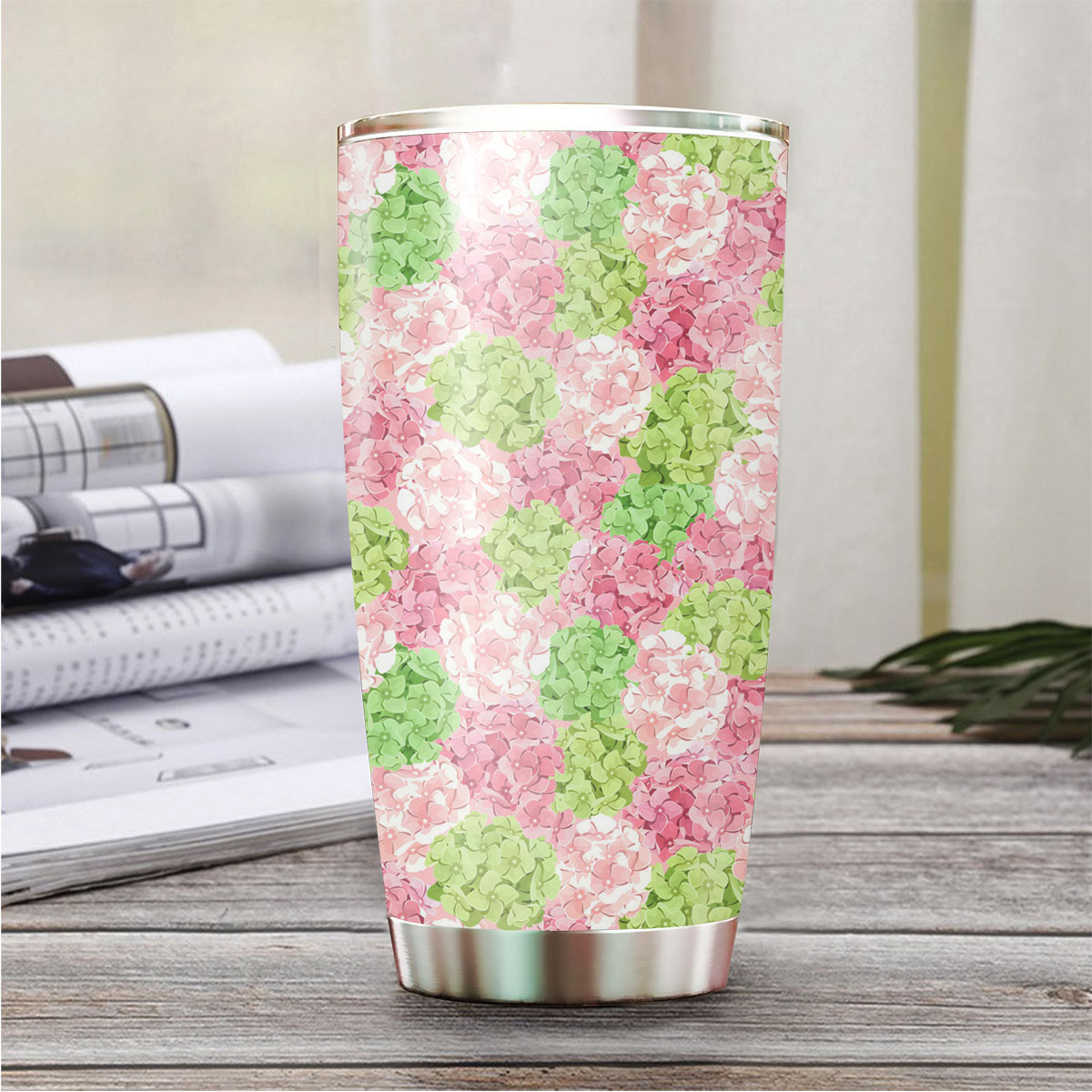 Pink And Green Hydrangea Flowers Tumbler