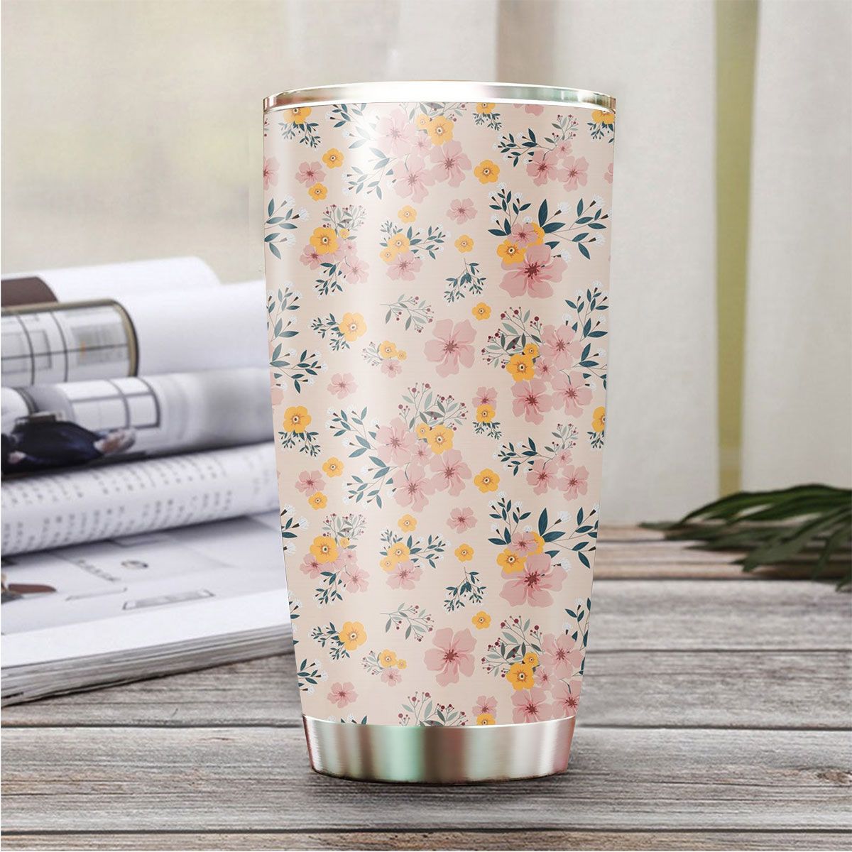 Pink And Yellow Flower Seamless Pattern Tumbler