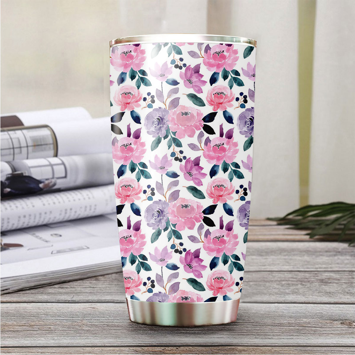Pink Purple Seamless Pattern With Floral Tumbler