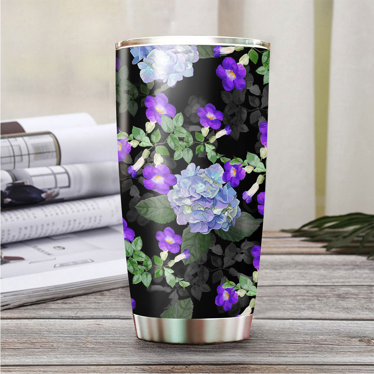 Purple Flower And Hydrangea Tumbler