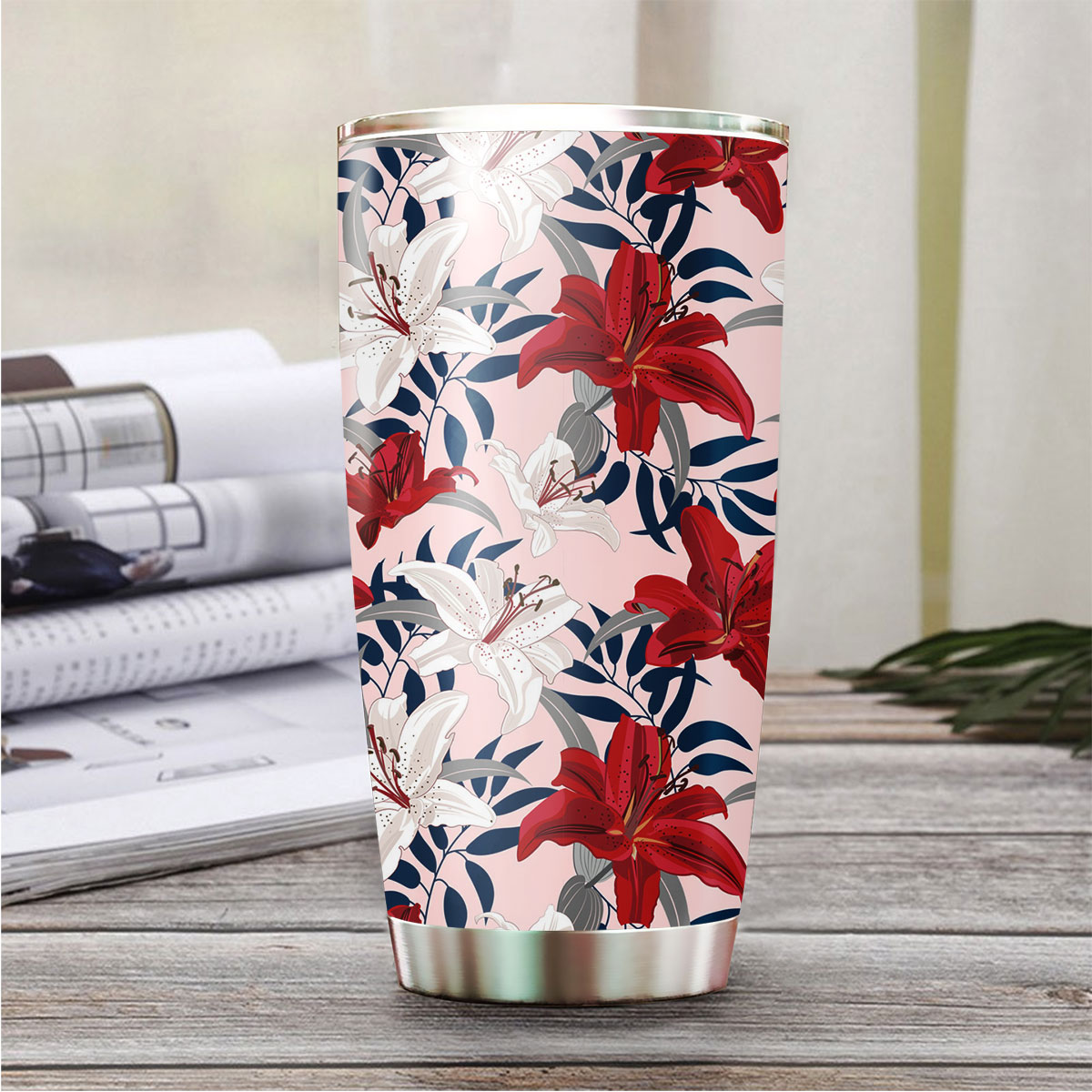 Red And White Lily Flowers Tumbler