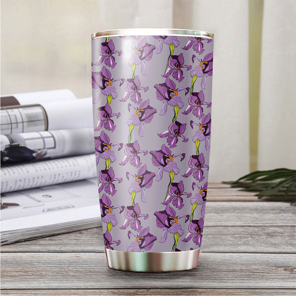 Seamless Pattern With Purple Iris Flowers Tumbler