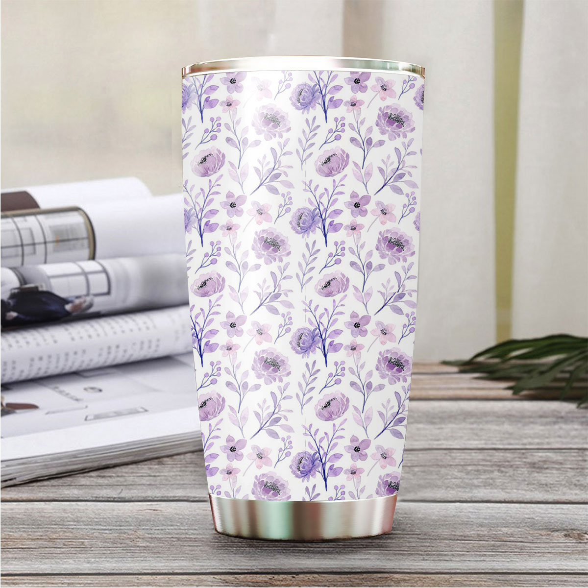 Soft Purple Floral Seamless Pattern Tumbler