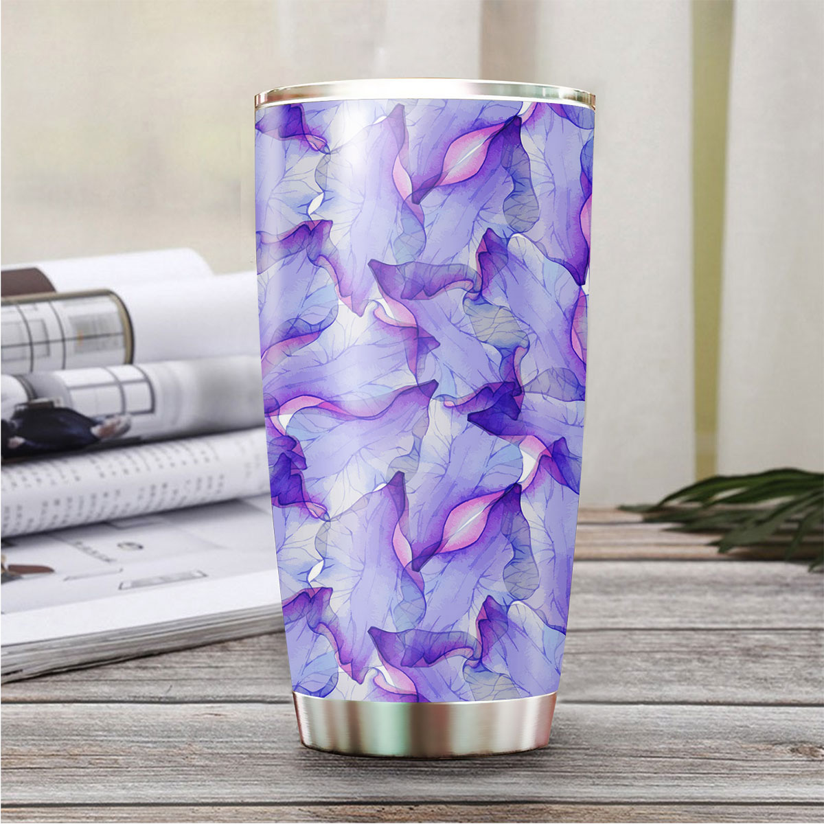 Watercolor Seamless Pattern With Purple Flower Tumbler
