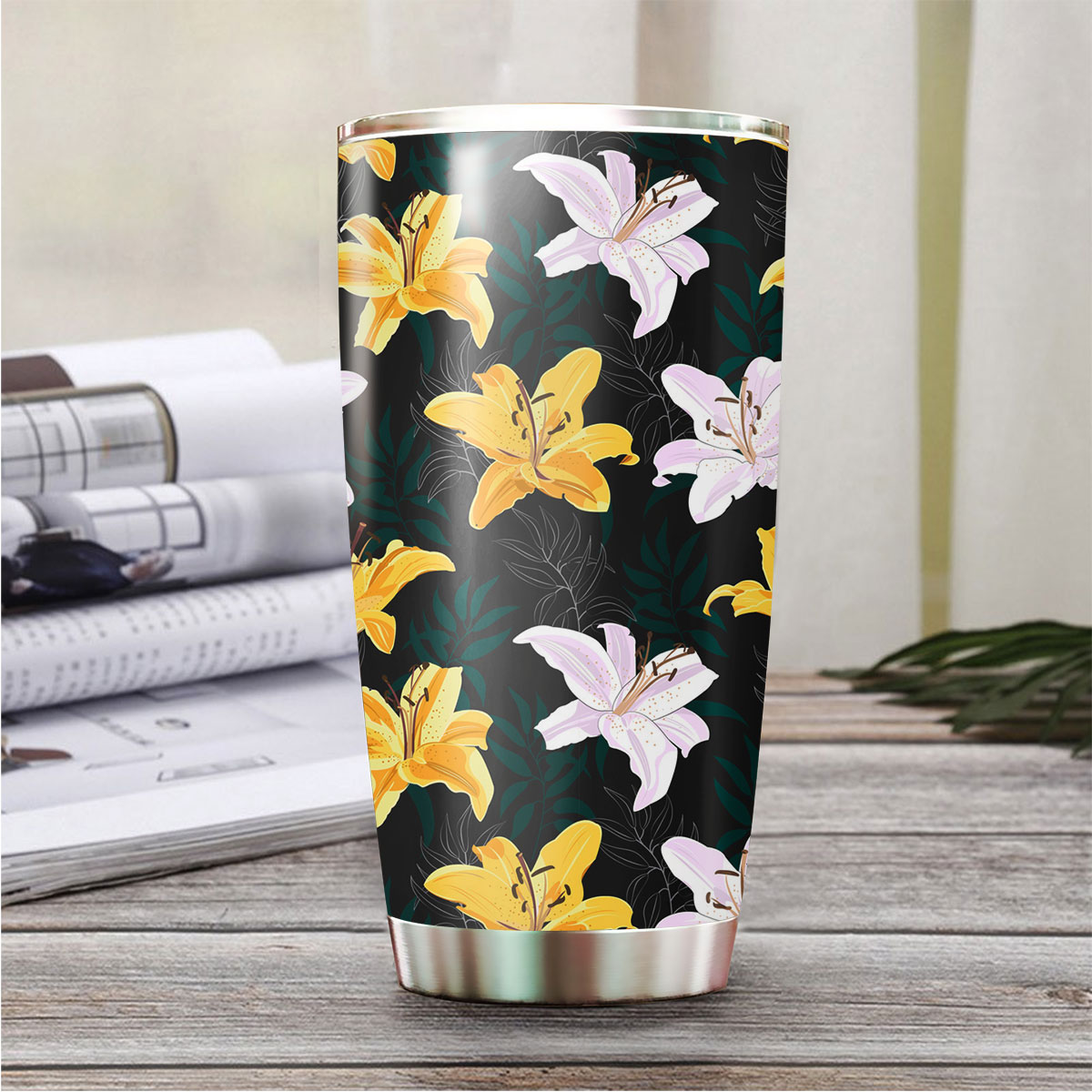 Yellow And White Lily Flowers Tumbler
