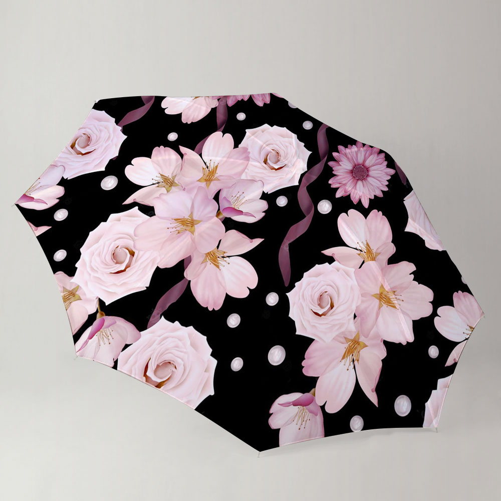 Beautiful Seamless Pattern With Roses And Chrysanthemum Umbrella