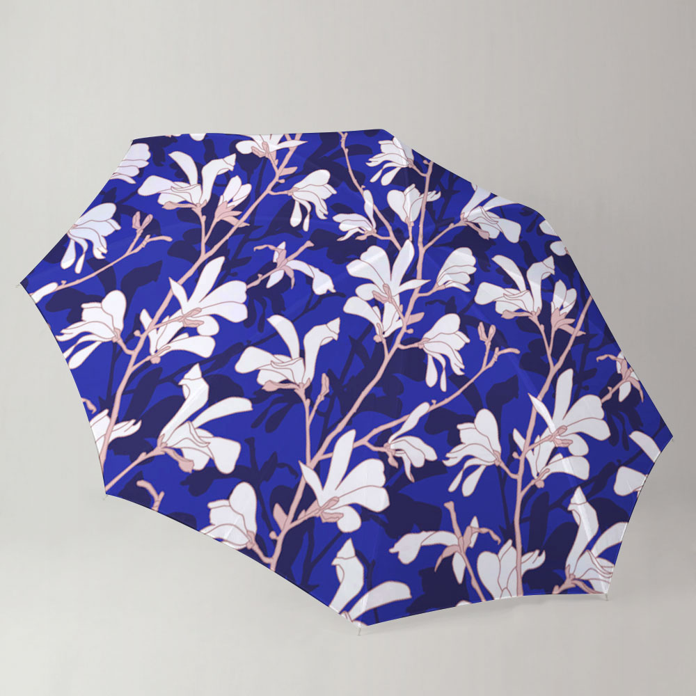 Blue Floral Background With White Magnolia Flower Umbrella