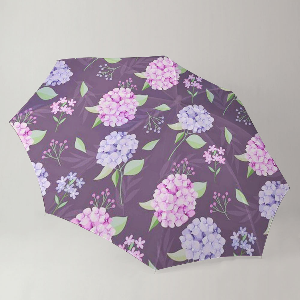 Blue Pink Hydrangea On Brown Background Umbrella