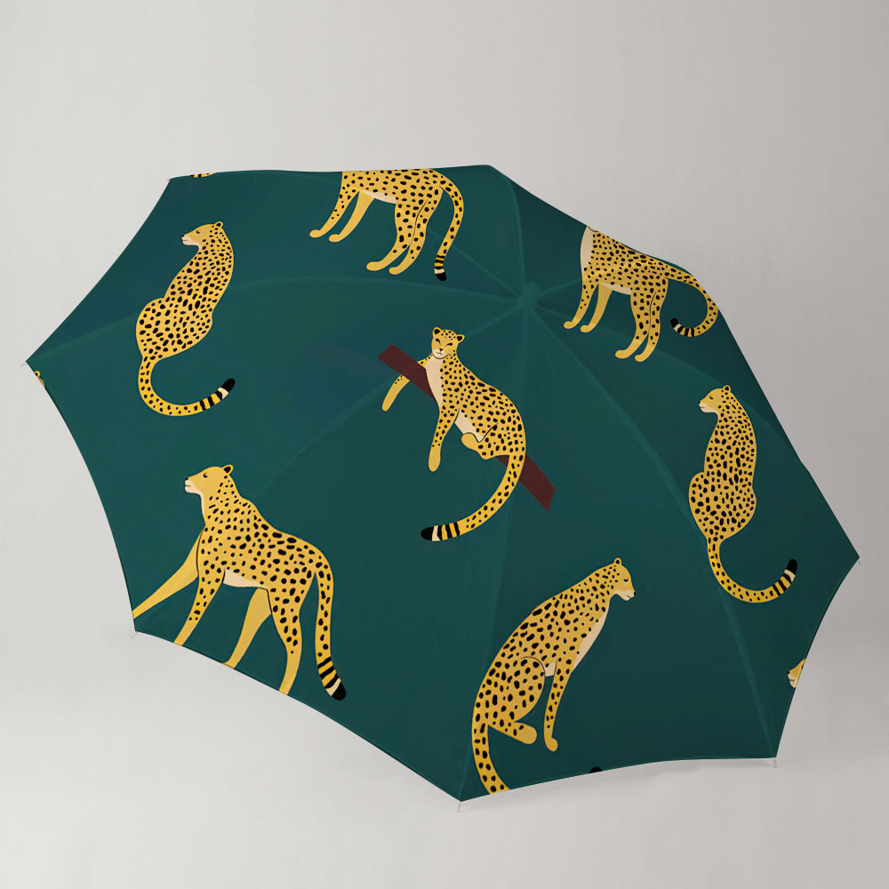 Dark Green Background Leopard Umbrella