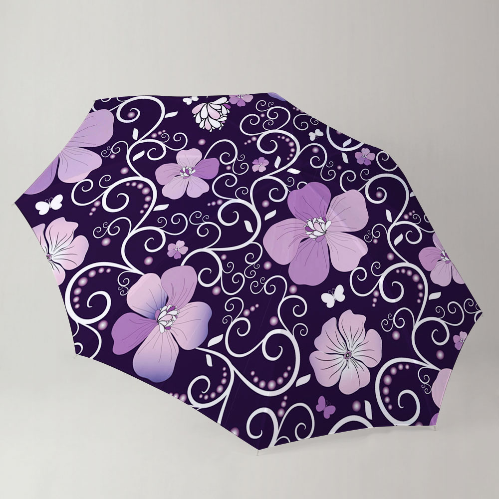 Dark Violet Floral Umbrella