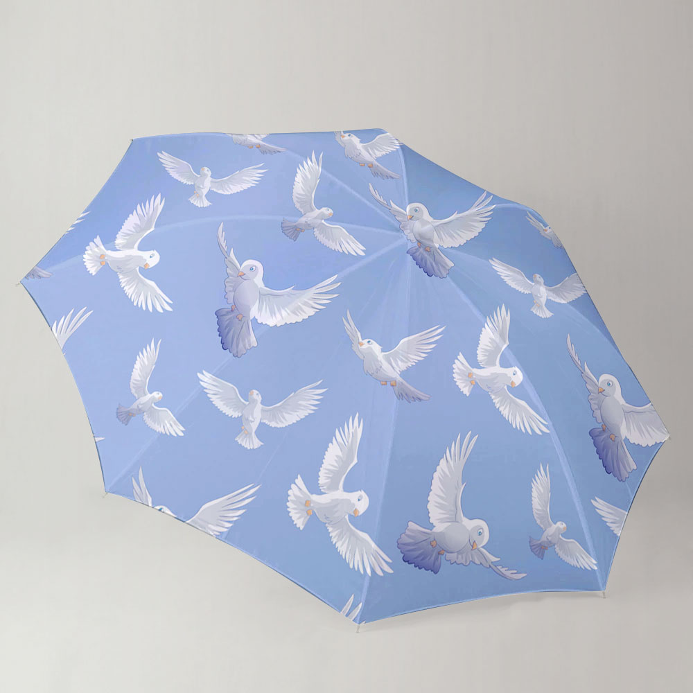 Flying White Pigeon Blue Sky Umbrella