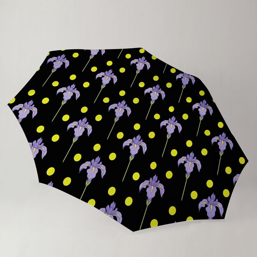 Iris Flower And Dot Seamless Pattern Umbrella