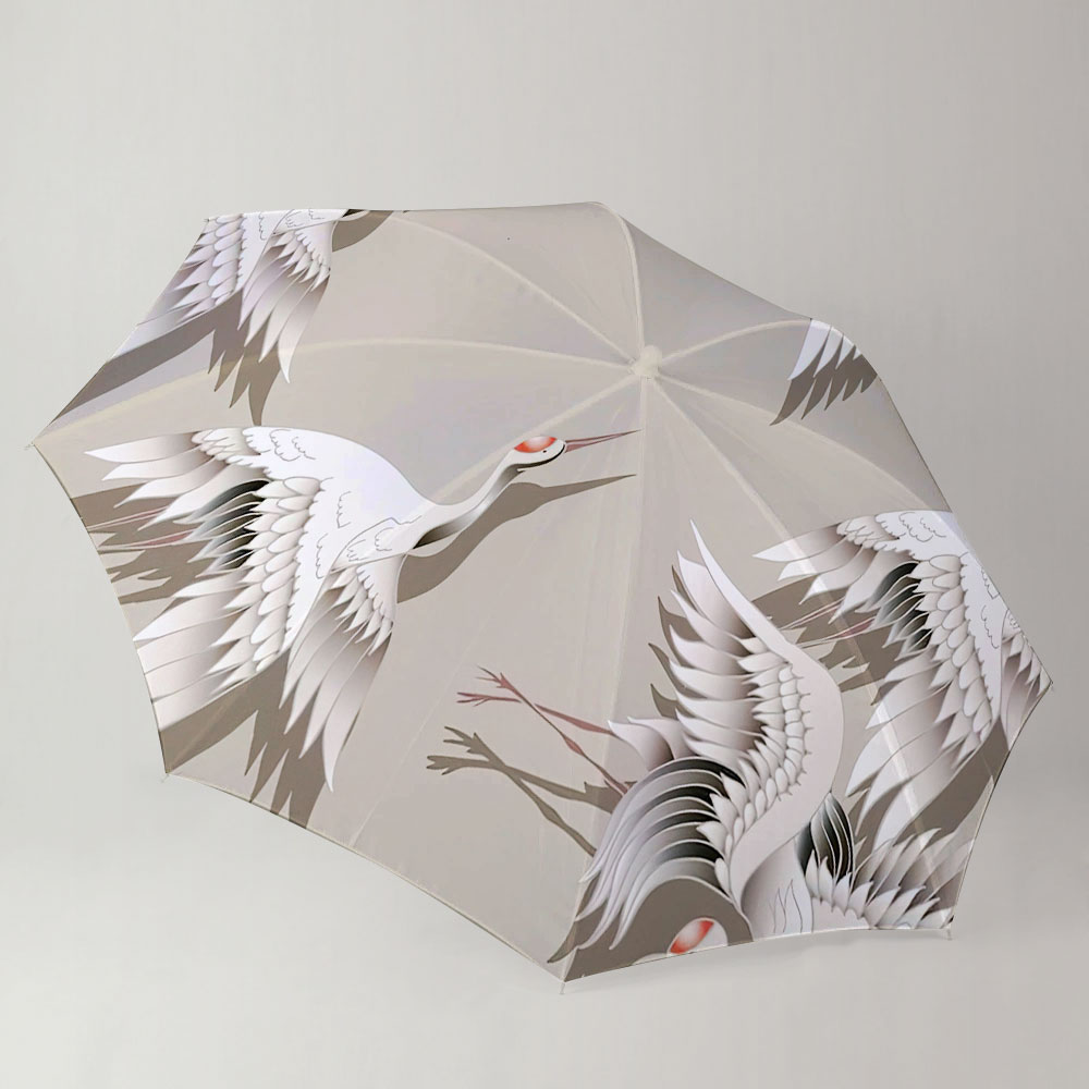 Japanese Heron Brown Backgorund Umbrella