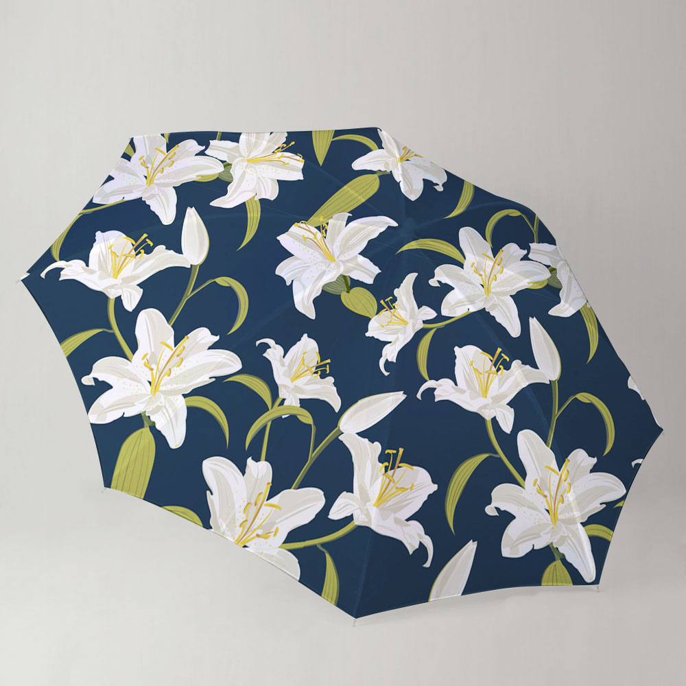 Lily Seamless Pattern On Blue Background Umbrella