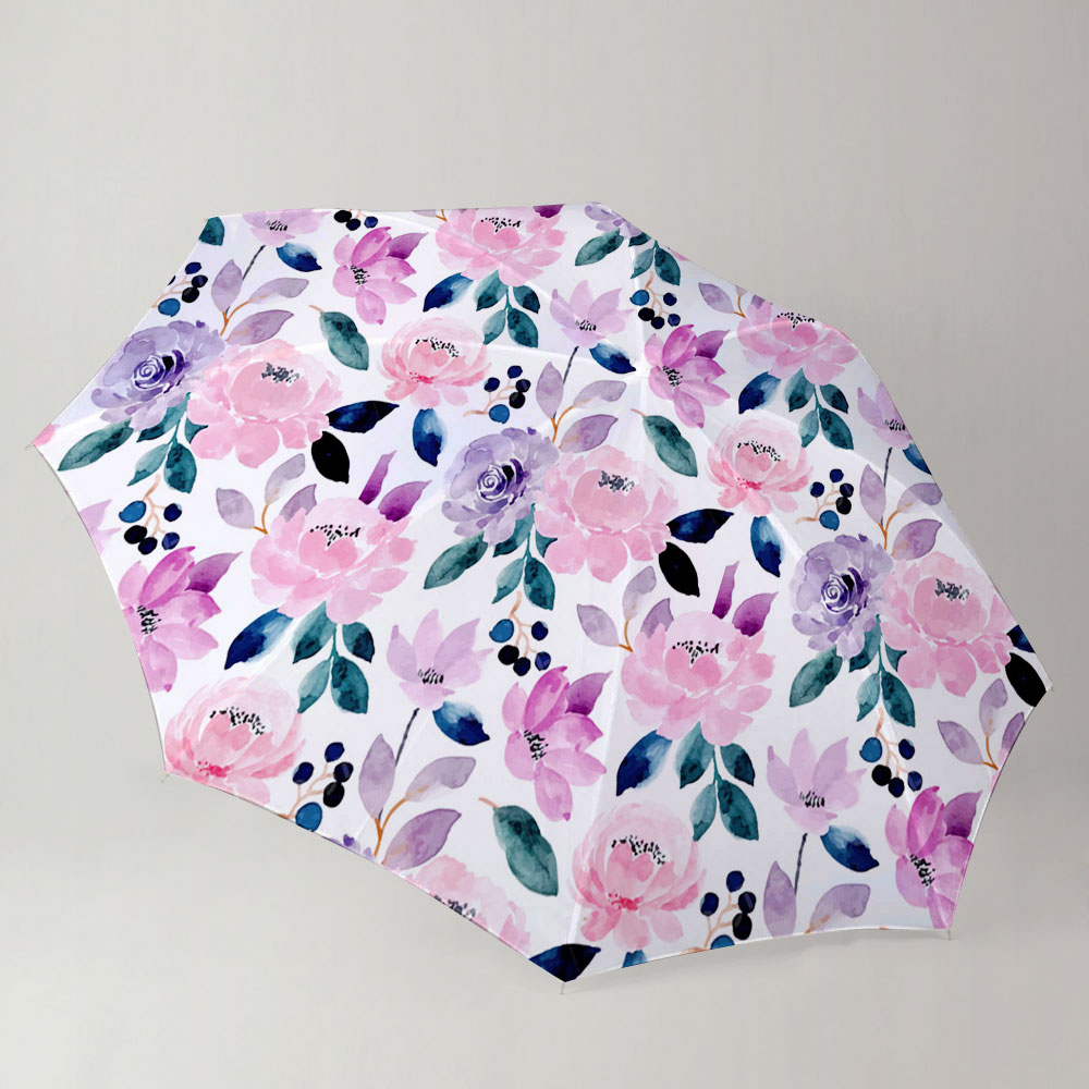 Pink Purple Seamless Pattern With Floral Umbrella