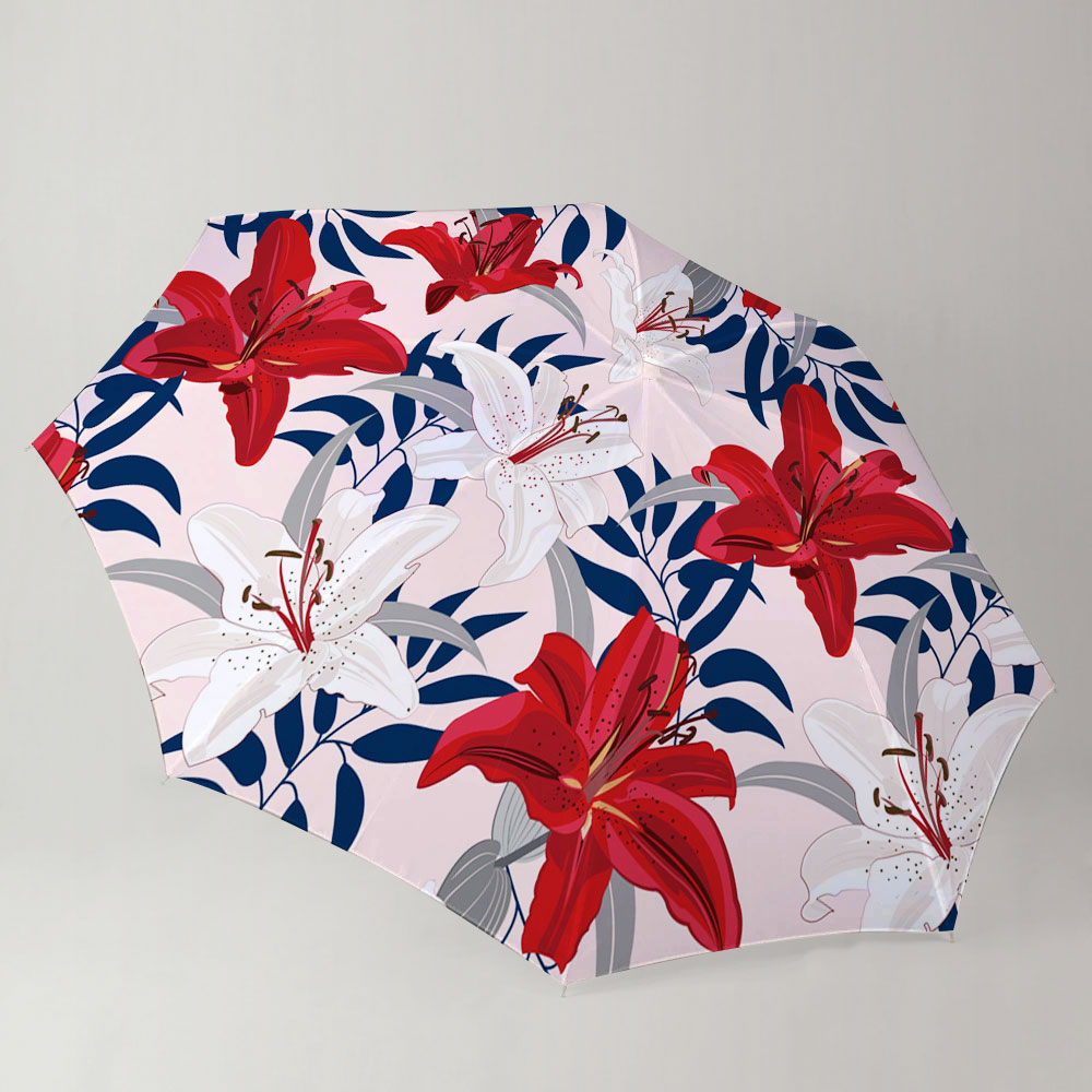 Red And White Lily Flowers Umbrella