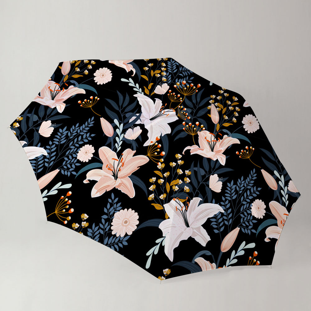Retro Lily Flowers Umbrella