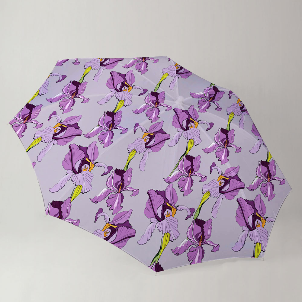Seamless Pattern With Purple Iris Flowers Umbrella