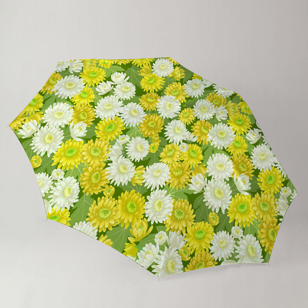 Seamless Yellow White Chrysanthemum Flowers Pattern Umbrella