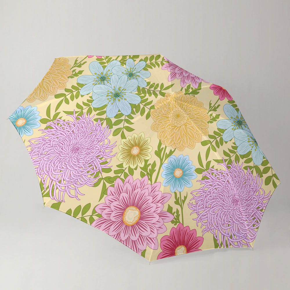 Summer Seamless Pattern With Daisy Chrysanthemum Umbrella