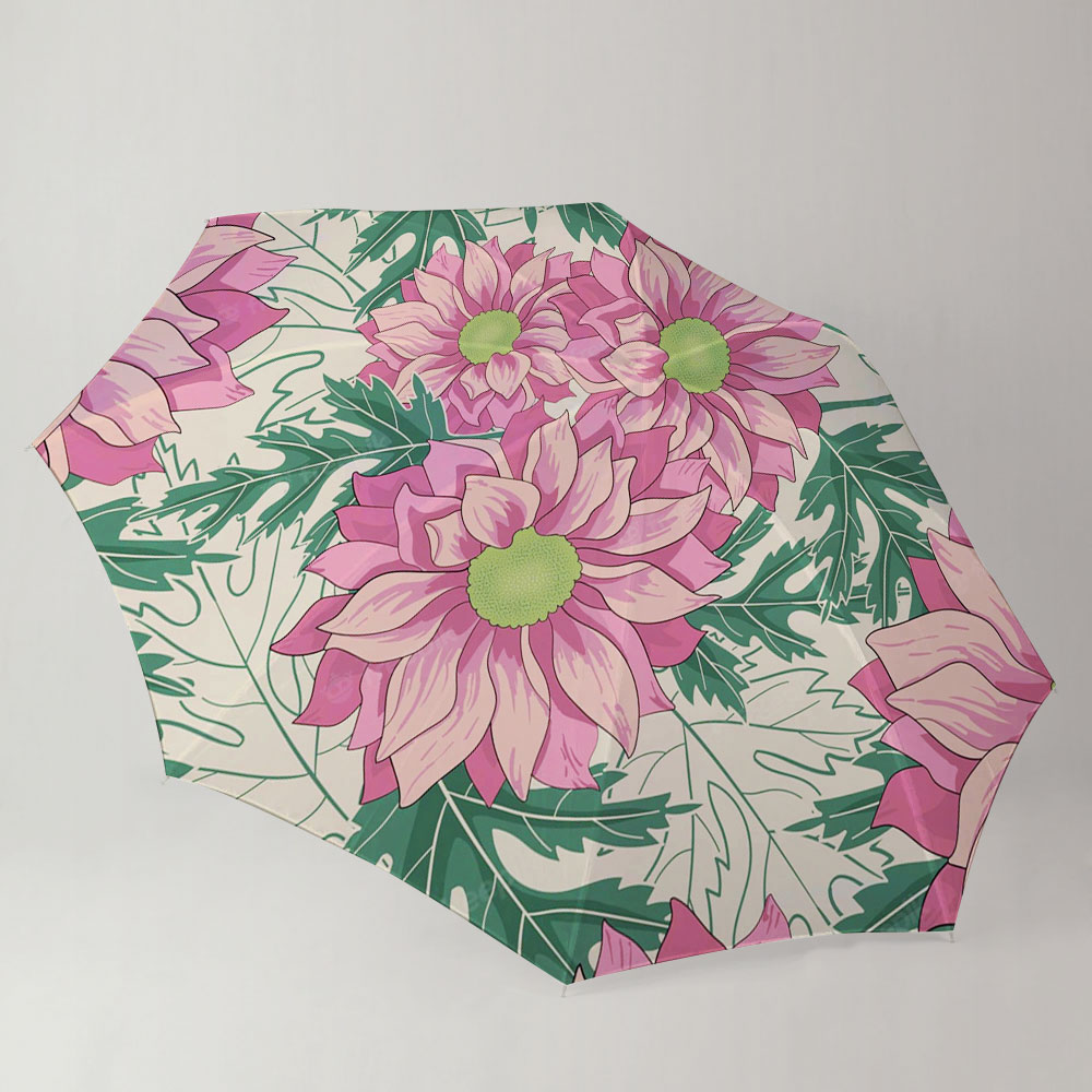 Vintage Chrysanthemum Flowers And Leaves Umbrella